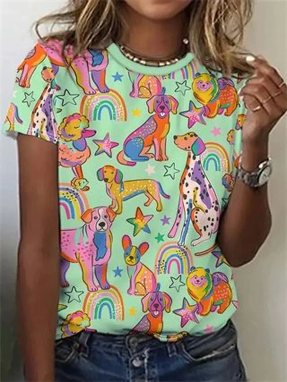 Women’s Dog Print Graphic T-Shirt – Casual Stylish Cotton Tee for Everyday Wear