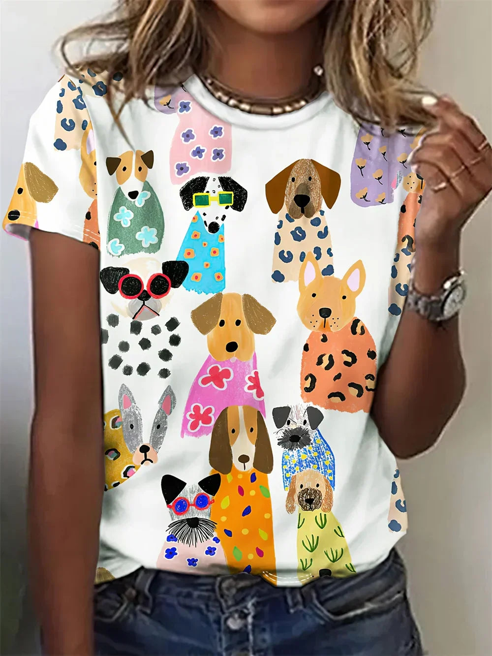 Casual Dog Print Graphic Tee – Soft Everyday T-Shirt with Minimalist Animal Design
