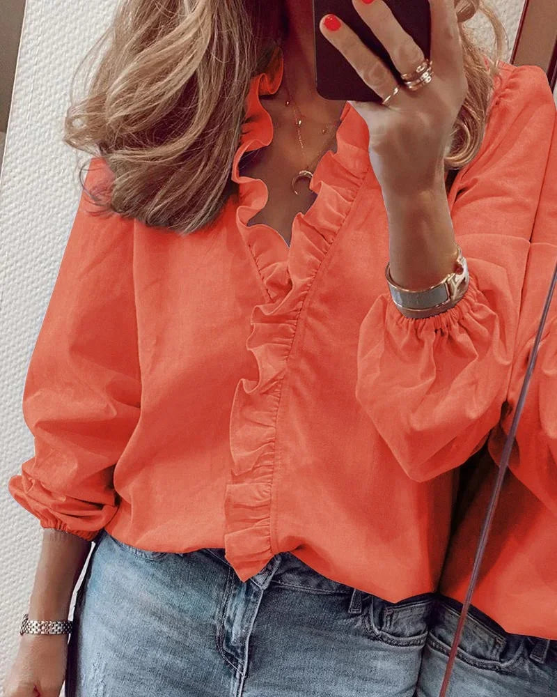 Ruffle Detail Feminine Blouse – Lightweight Elegant Top for Everyday & Smart Casual Styling