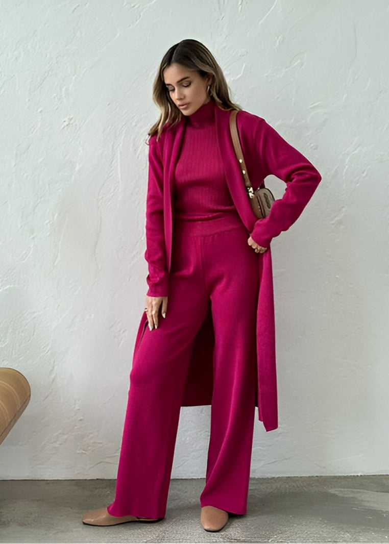Bianca - Ensemble de Loungewear Élégant en Maille Ribbée 3 Pièces