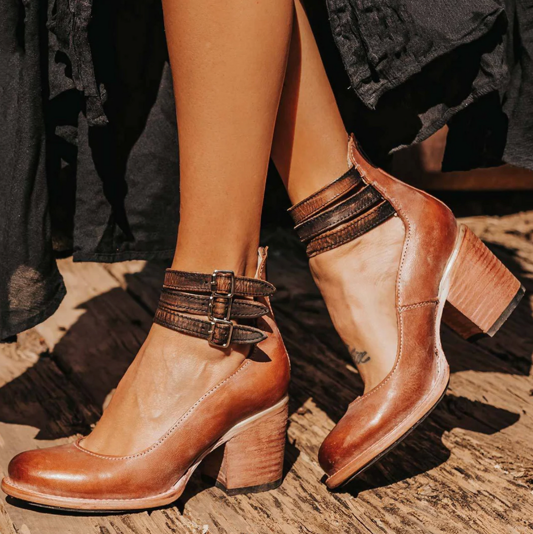 Zoey - Vintage Elegance Leather Heels
