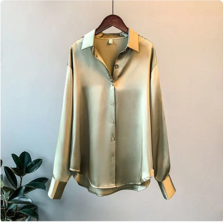 Silky Satin Button-Up Shirt – Elegant Smooth Finish Blouse for Work & Evening Styling