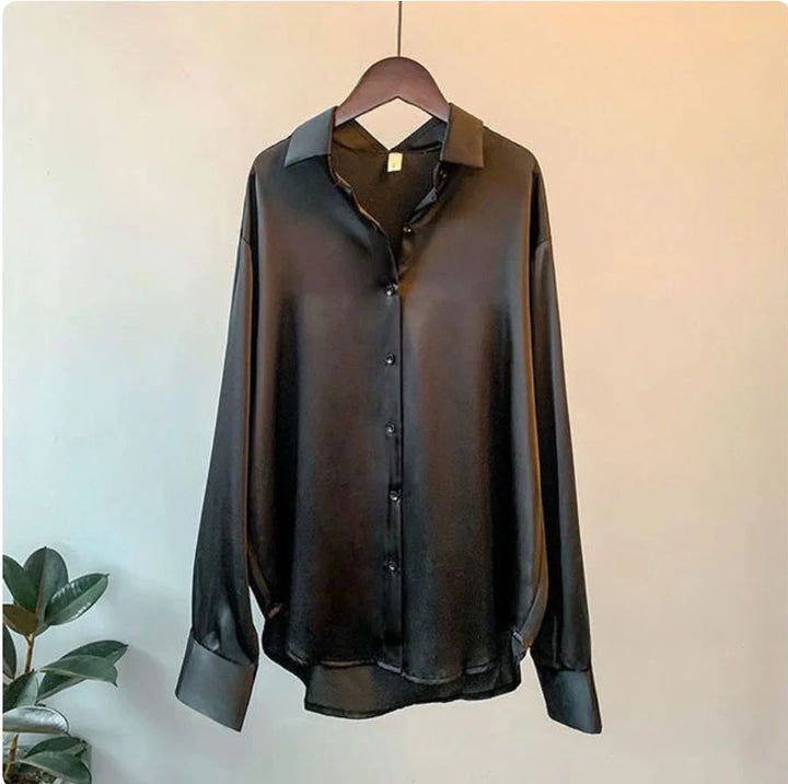 Silky Satin Button-Up Shirt – Elegant Smooth Finish Blouse for Work & Evening Styling