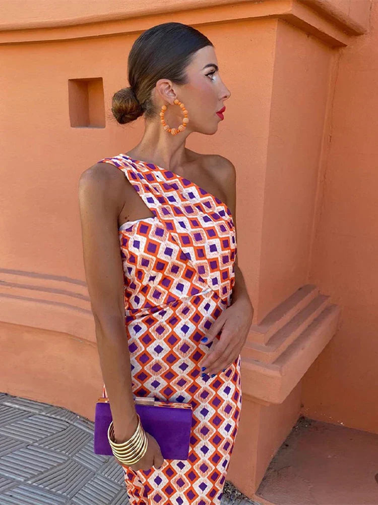 Allison - Vintage One-Shoulder Slim Fit Maxi Dress