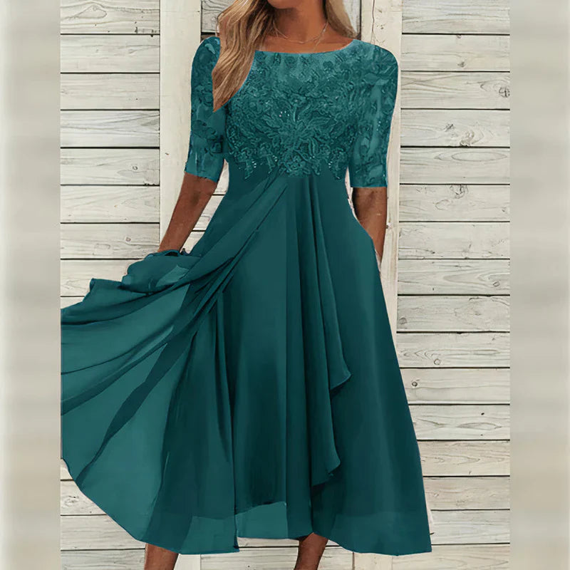 Sylvana - Tea-Length Lace Embroidered Dress