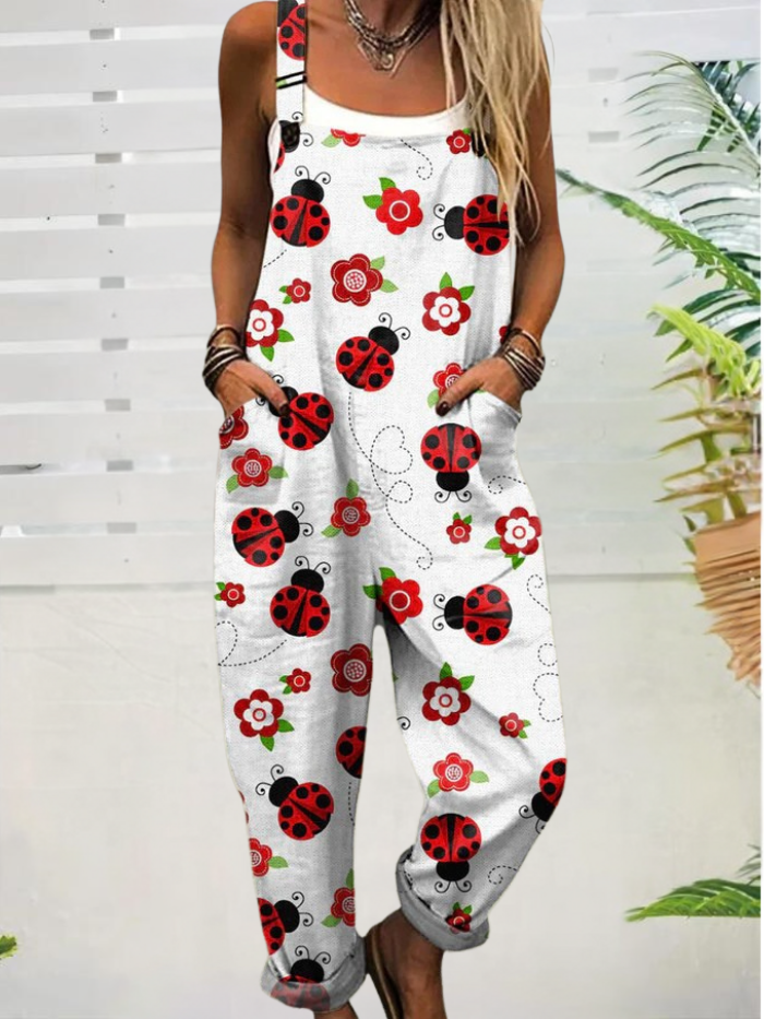 Women's Vintage Floral Jumpsuit - Comfortable Wide Leg Design