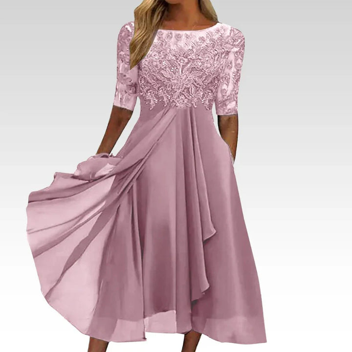 Sylvana - Tea-Length Lace Embroidered Dress