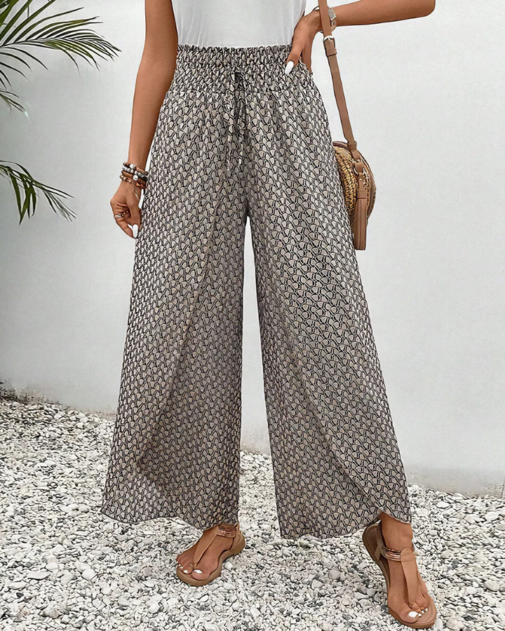 Printed Wide-Leg Pants – Lightweight Elastic Waist Trousers for Casual Summer Styling