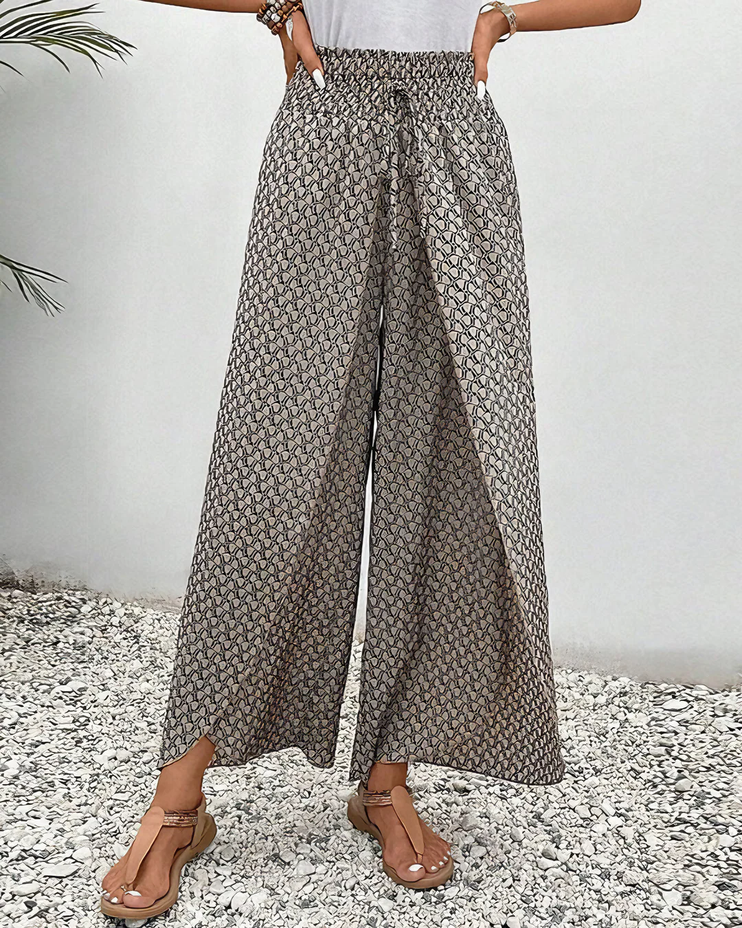 Printed Wide-Leg Pants – Lightweight Elastic Waist Trousers for Casual Summer Styling