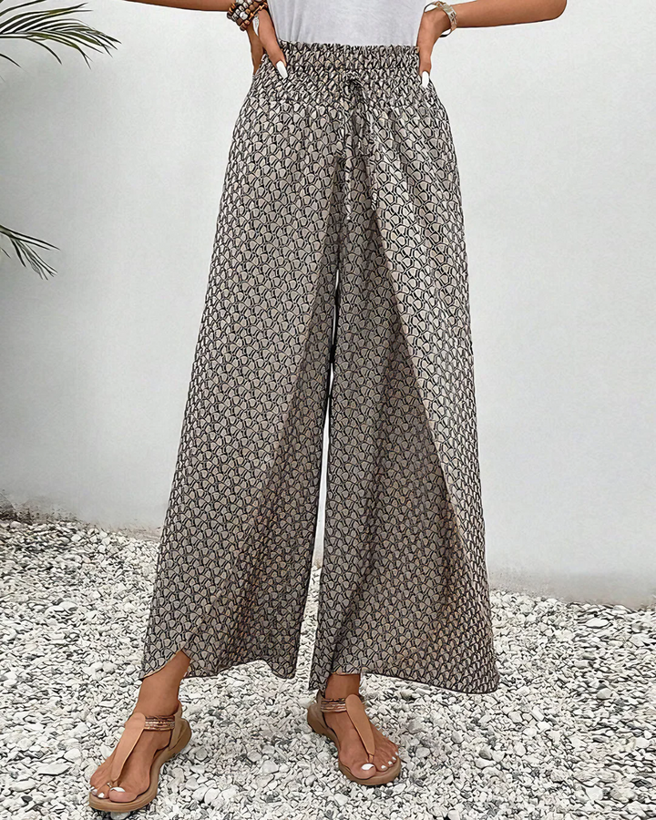 Printed Wide-Leg Pants – Lightweight Elastic Waist Trousers for Casual Summer Styling