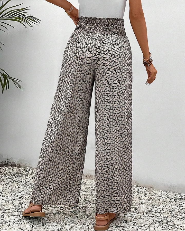Printed Wide-Leg Pants – Lightweight Elastic Waist Trousers for Casual Summer Styling