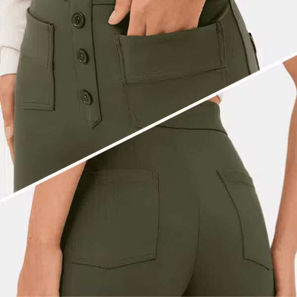 Women’s High-Waist Wide-Leg Trousers – Tailored Straight Pants with Button Detail