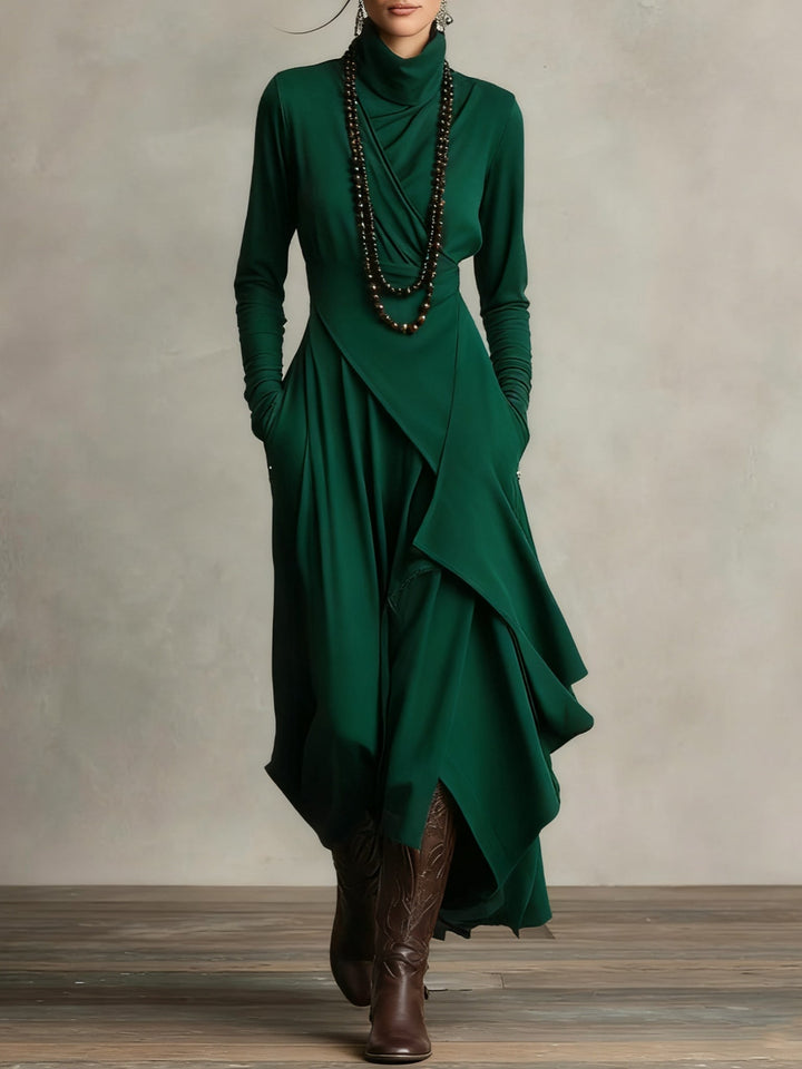 CLAIRE – ELEGANT DRAPE HIGH-NECK MAXI DRESS