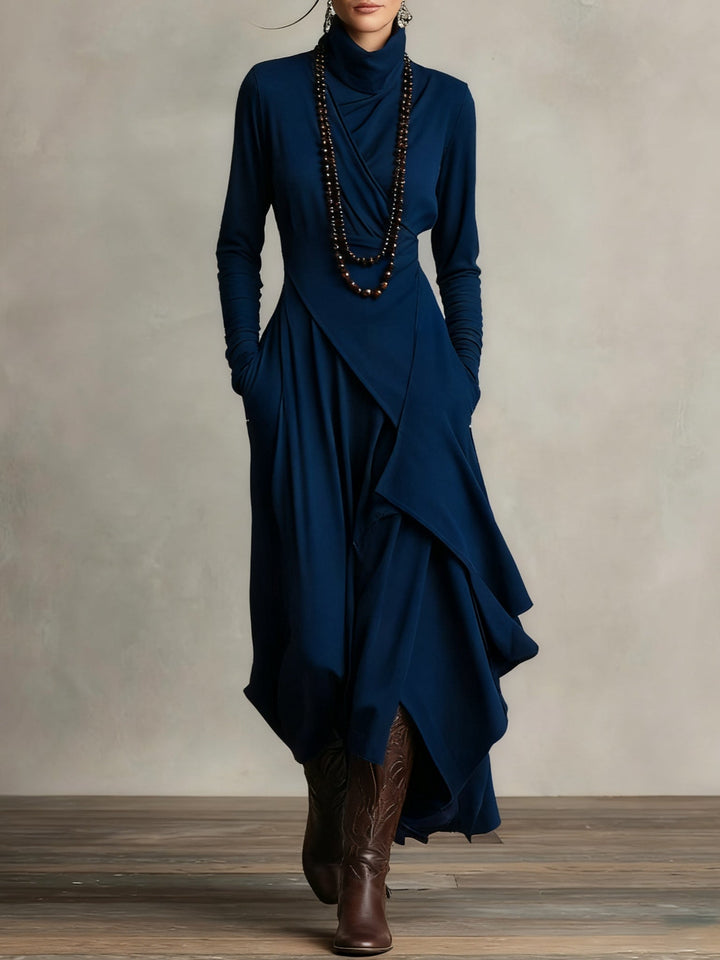 CLAIRE – ELEGANT DRAPE HIGH-NECK MAXI DRESS