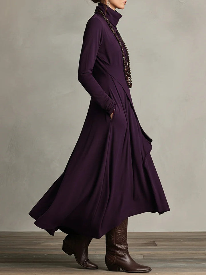 CLAIRE – ELEGANT DRAPE HIGH-NECK MAXI DRESS