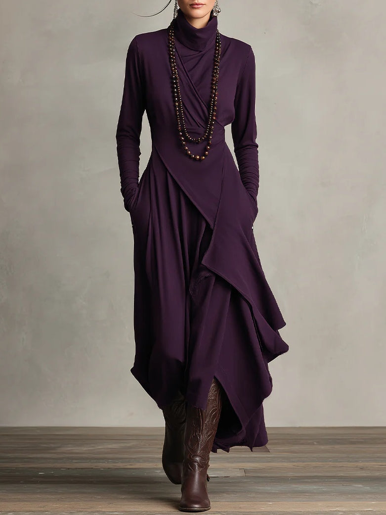 CLAIRE – ELEGANT DRAPE HIGH-NECK MAXI DRESS