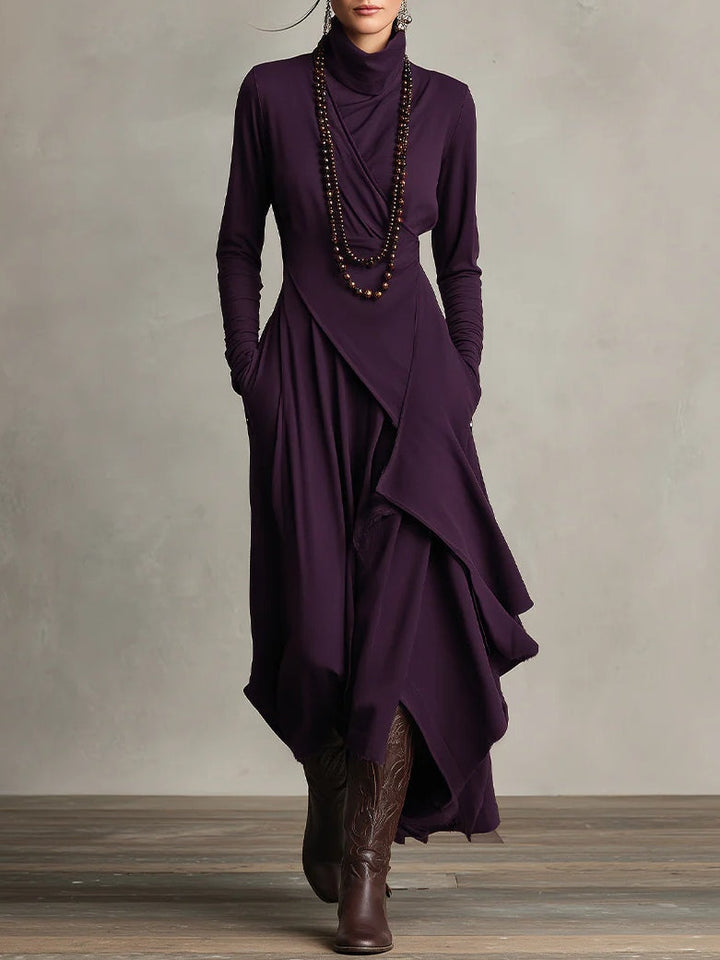 CLAIRE – ELEGANT DRAPE HIGH-NECK MAXI DRESS