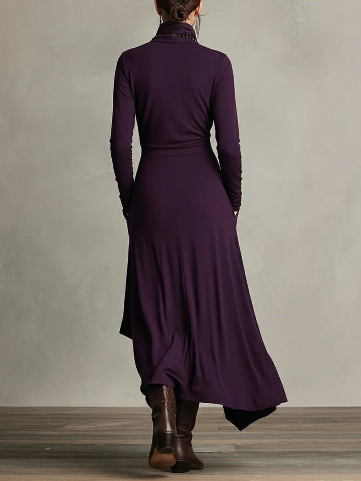 CLAIRE – ELEGANT DRAPE HIGH-NECK MAXI DRESS