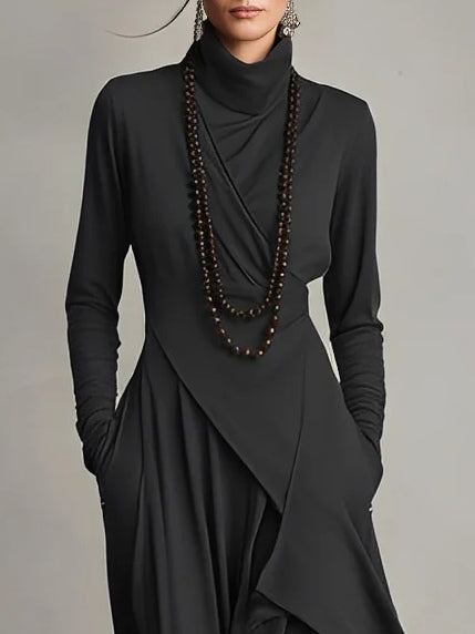 CLAIRE – ELEGANT DRAPE HIGH-NECK MAXI DRESS