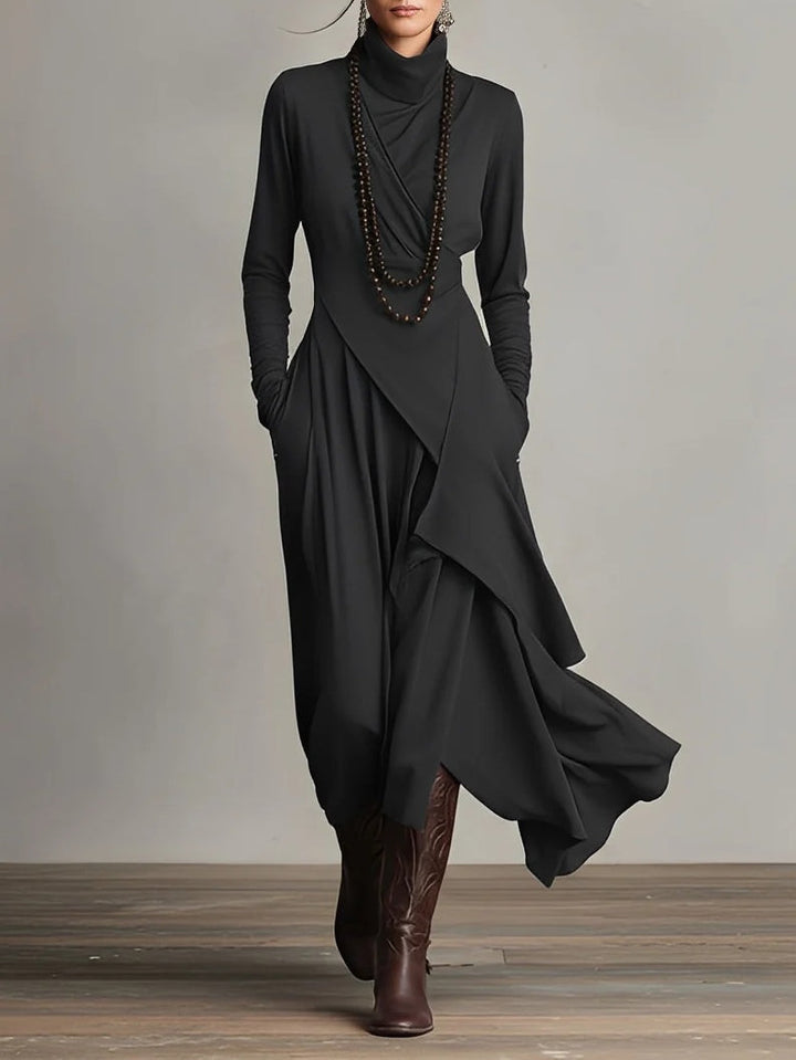 CLAIRE – ELEGANT DRAPE HIGH-NECK MAXI DRESS