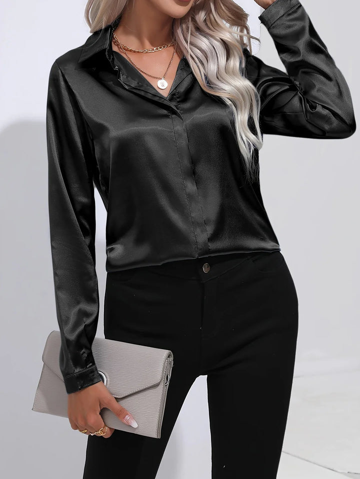 Satin Button-Up Blouse – Elegant Smooth Finish Shirt for Work & Smart Everyday Styling