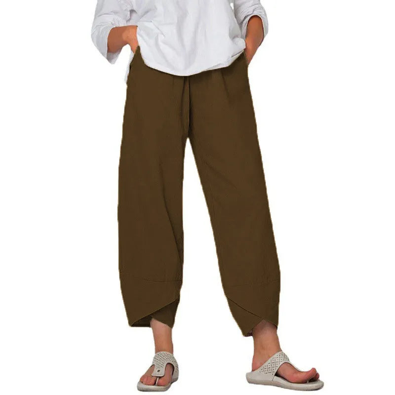 Women’s High-Waist Cotton & Linen Wide-Leg Trousers – Effortless Simplicity in Motion