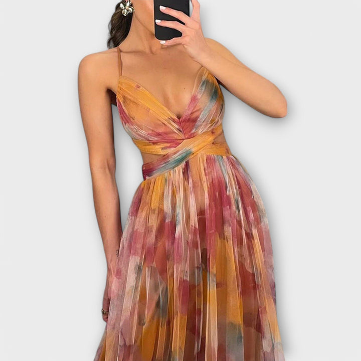 Annai Mesh Maxi Dress - Elegant and Figure-Shaping