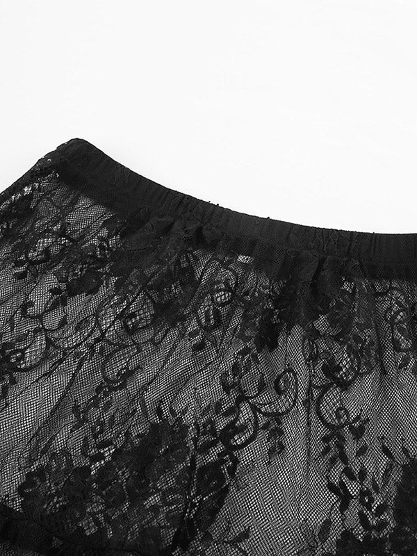 A-Line High Waisted Gauze Pleated See-Through Split-Joint Skirts