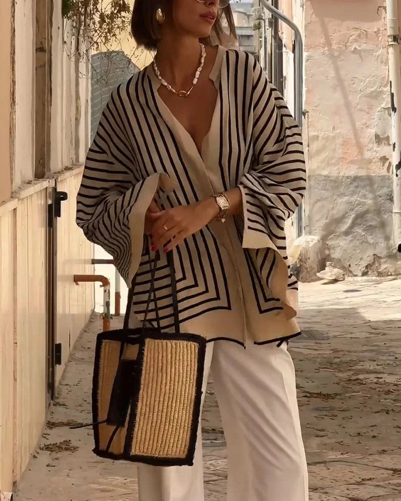 Split Stripe Casual Shirt – Modern Color Block Button-Up for Relaxed Everyday Style