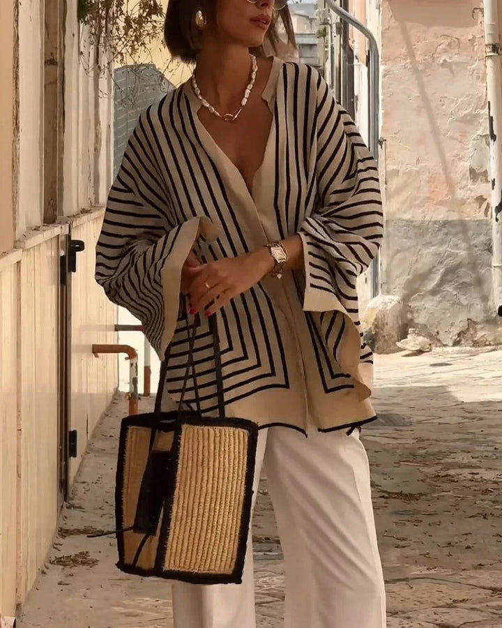 Split Stripe Casual Shirt – Modern Color Block Button-Up for Relaxed Everyday Style