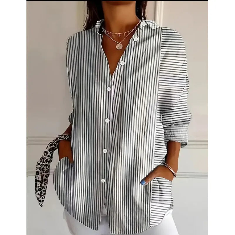Digital Print Long Sleeve Shirt – Lightweight Lapel Blouse for Casual & Modern Everyday Styling
