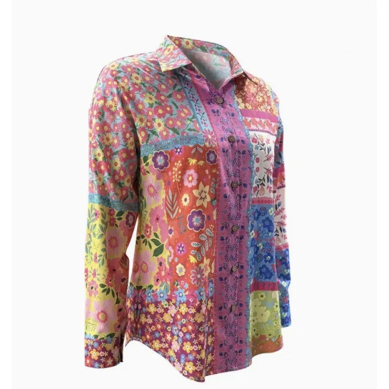 Digital Print Long Sleeve Shirt – Lightweight Lapel Blouse for Casual & Modern Everyday Styling