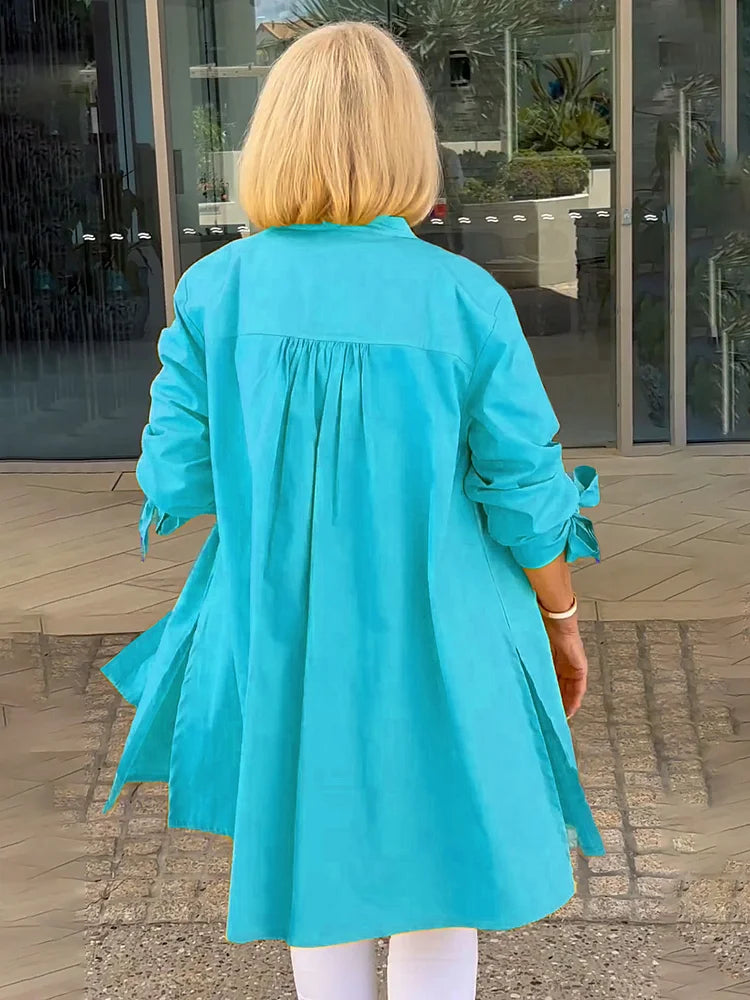 Elliora - Gathered Back Cotton Shirt Jacket