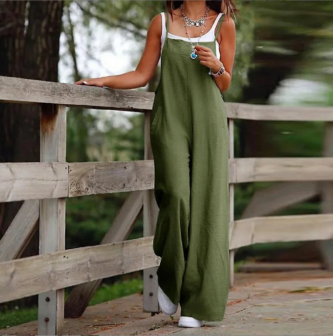 Women’s Cotton Linen Sleeveless Jumpsuit Casual Loose Fit