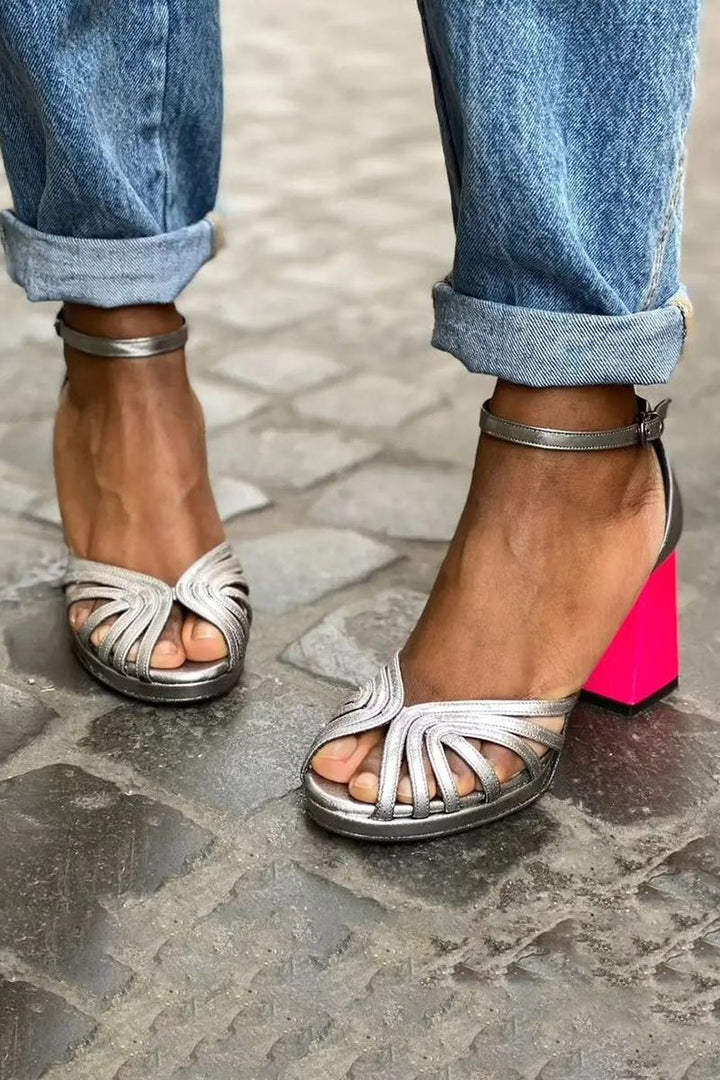 AELIRINDRA – SHINY SANDALS WITH CHUNKY HEEL