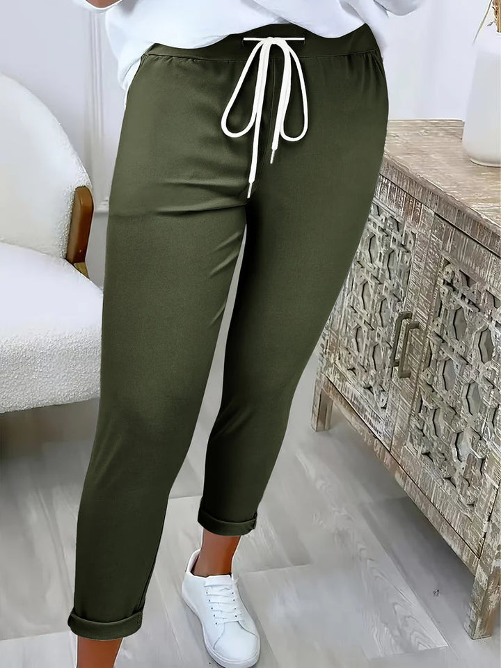 Slim Fit Drawstring Pants – Stretchy Cropped Trousers for Casual Everyday Comfort