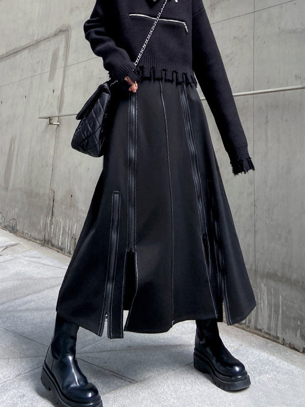A-Line Irregularity Solid Color Split-Joint Split-Side Zipper Skirts Bottoms