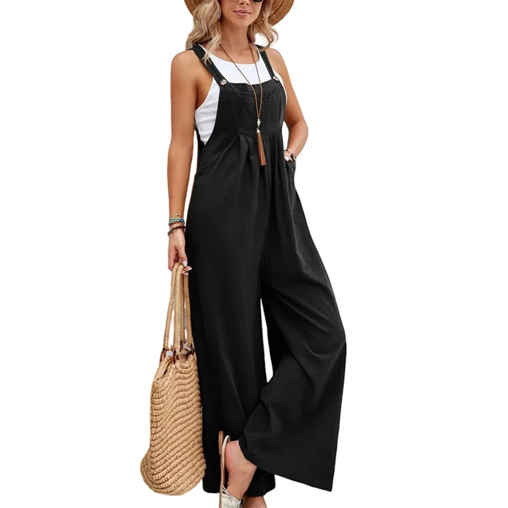 Women’s Suspender Overalls Casual Loose Fit Solid Color