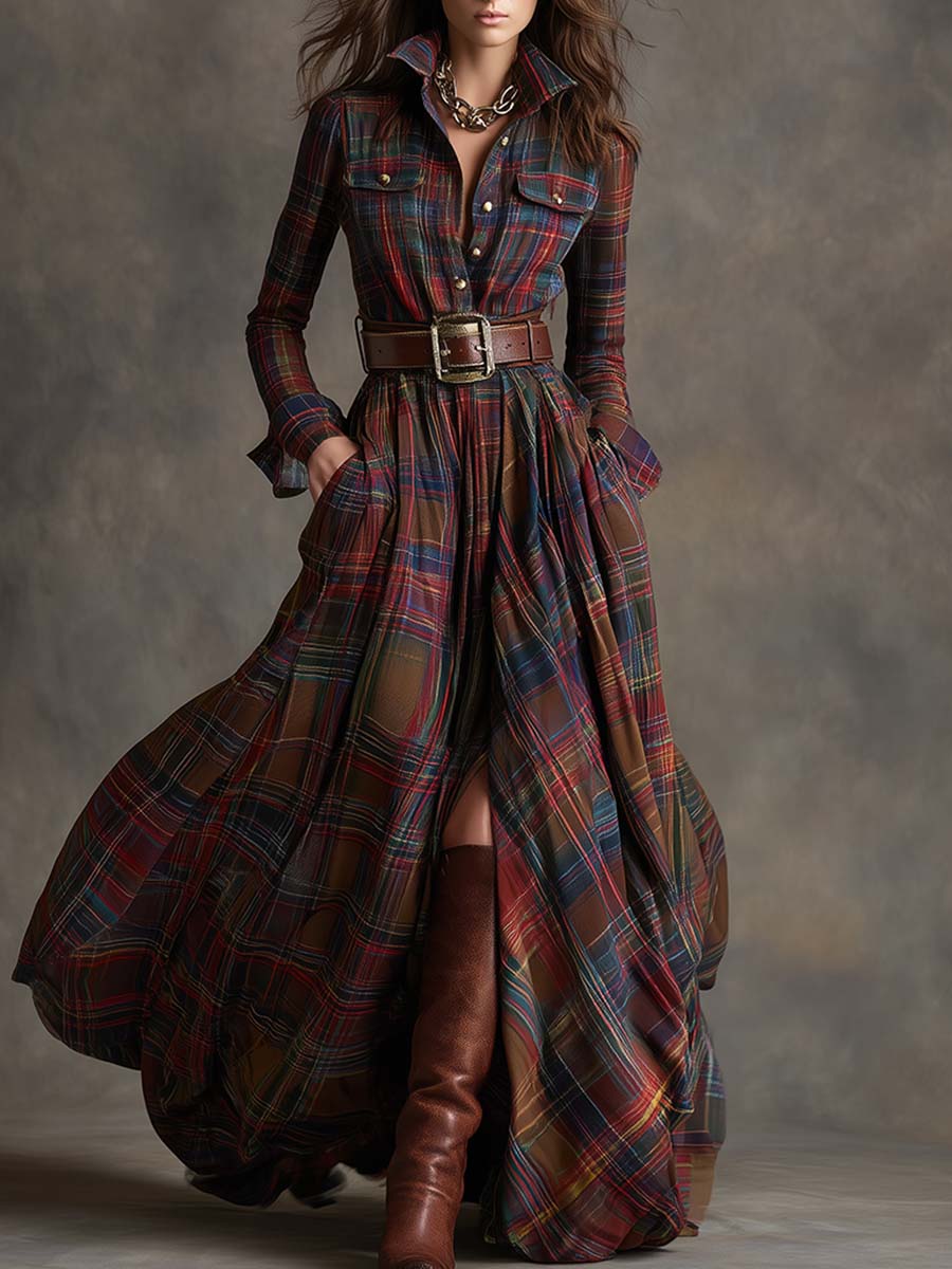 RACHEL – TIMELESS PLAID FLOW SHIRT DRESS