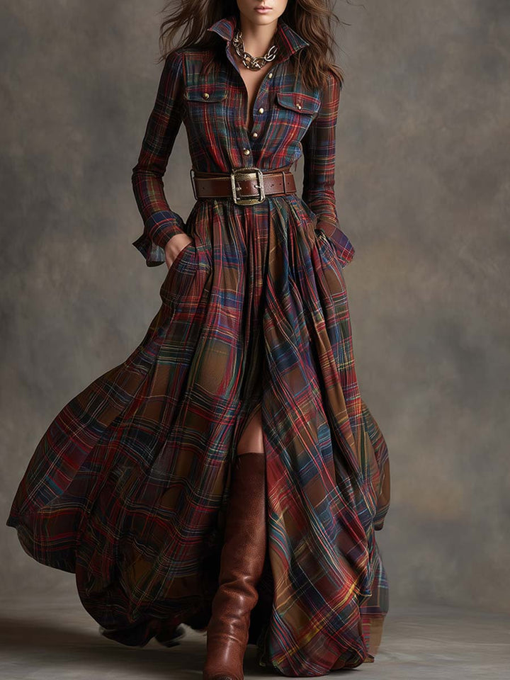 RACHEL – TIMELESS PLAID FLOW SHIRT DRESS