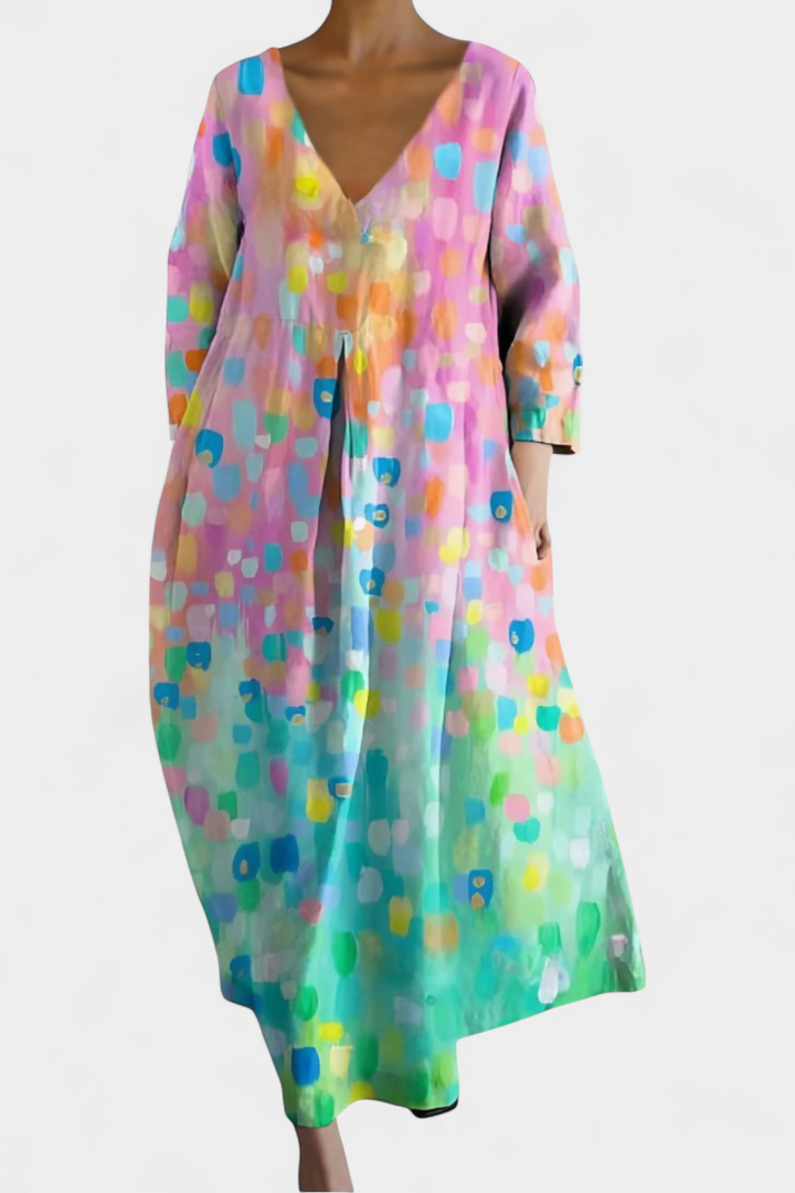 ALYRINE – COMFORTABLE V-NECK DRESS