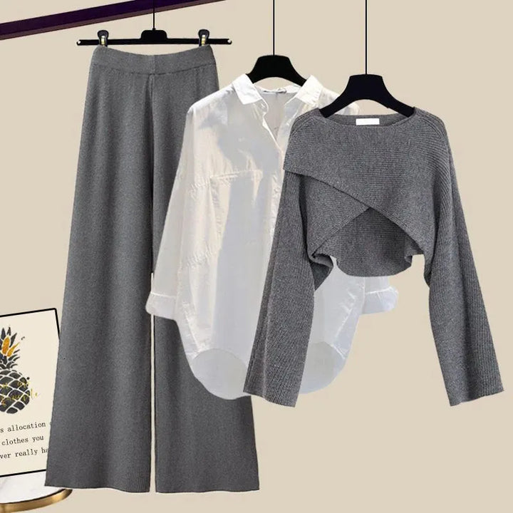 Three-Piece Lounge Set – Long Sleeve Top, Inner Layer & Bottoms for Comfortable Everyday Styling