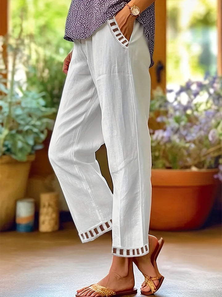 Contrast Trim Cropped Pants – Relaxed Fit Lightweight Trousers for Modern Casual Styling