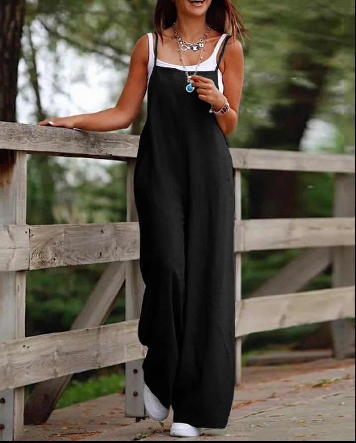 Women’s Cotton Linen Sleeveless Jumpsuit Casual Loose Fit