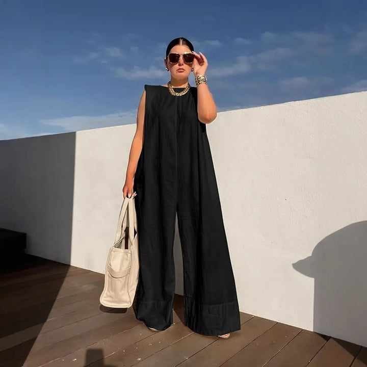 Wide Leg Casual Jumpsuit Solid Color Relaxed Fit