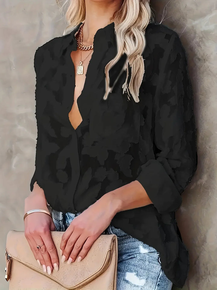 Jacquard Button-Up Shirt – Elegant Textured Blouse for Refined Everyday & Smart Styling