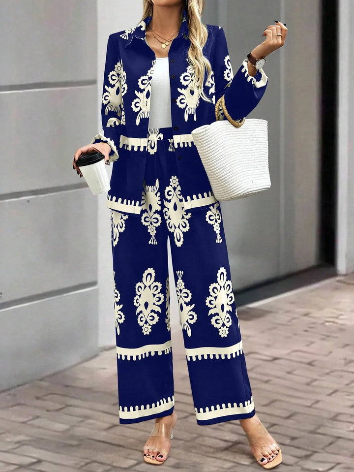 Women’s Printed Two Piece Set Loose Top Pants