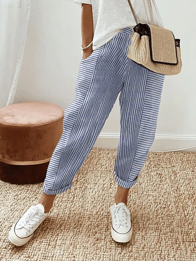 Classic Striped Cotton Trousers – Lightweight Breathable Pants for Elegant Everyday & Work Styling