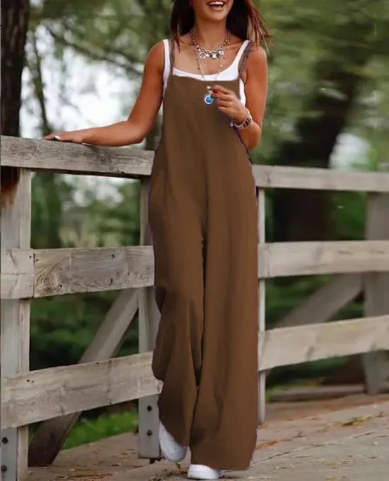 Women’s Cotton Linen Sleeveless Jumpsuit Casual Loose Fit