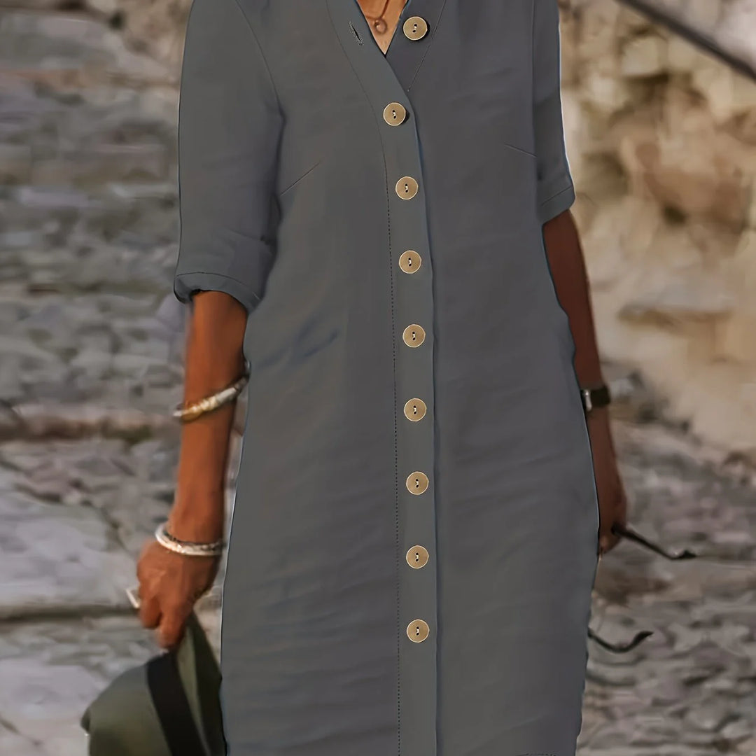 Button-Down Shirt Dress – Effortless Midi Dress with Relaxed Fit for Everyday & Smart Casual Wear